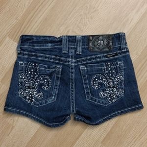 Miss Me Blue Jean Shorts with Silver Embellishments